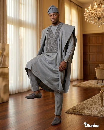 Luxury Agbada for Men | Custom Sizing | Grey — Photo 310 | OTUNBA Luxury Fashion