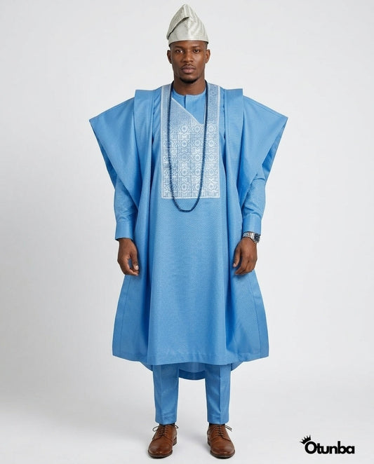 Luxury Agbada for Men | Custom Sizing | Sky Blue — Photo 331 | OTUNBA Luxury Fashion