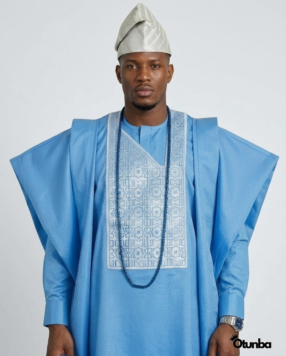 Luxury Agbada for Men | Custom Sizing | Sky Blue — Photo 333 | OTUNBA Luxury Fashion