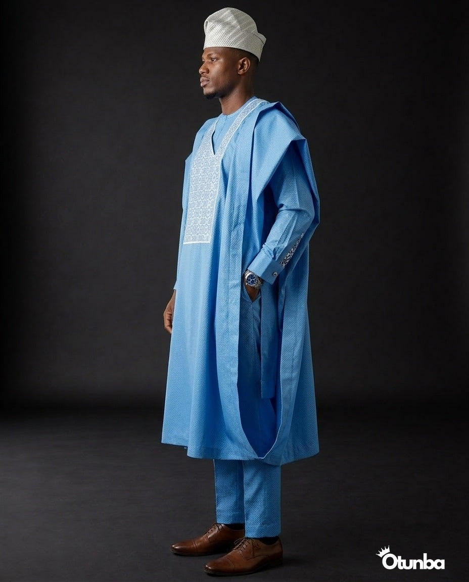 Luxury Agbada for Men | Custom Sizing | Sky Blue — Photo 334 | OTUNBA Luxury Fashion