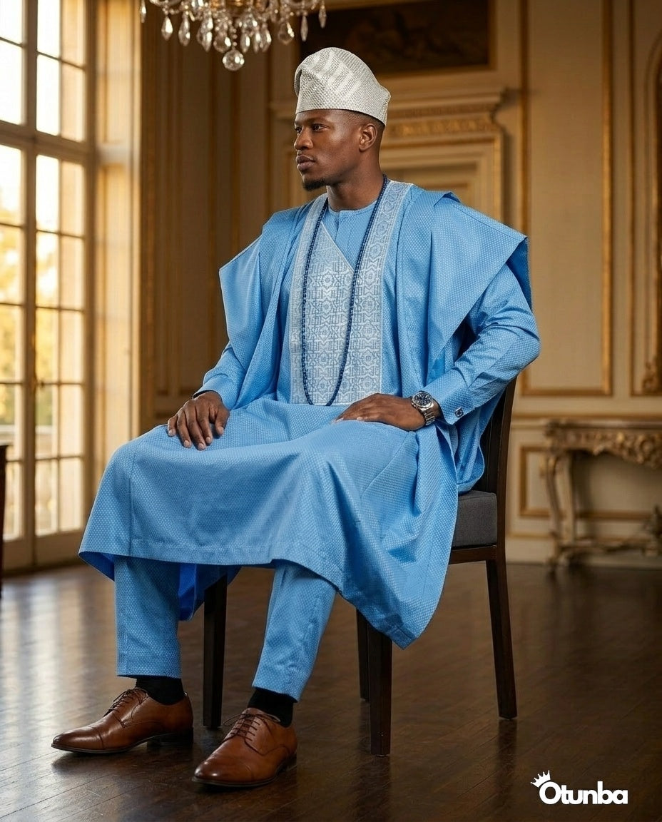Luxury Agbada for Men | Custom Sizing | Sky Blue — Photo 337 | OTUNBA Luxury Fashion