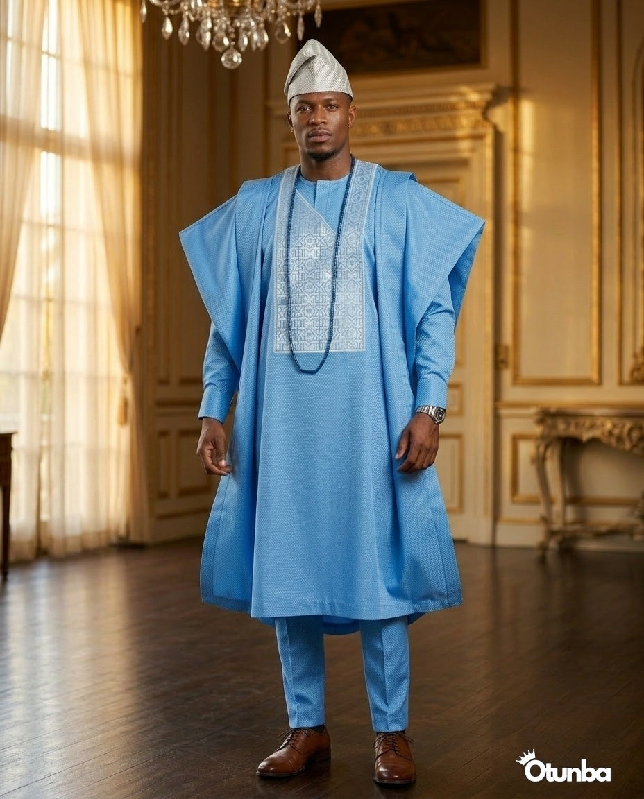 Luxury Agbada for Men | Custom Sizing | Sky Blue — Photo 338 | OTUNBA Luxury Fashion