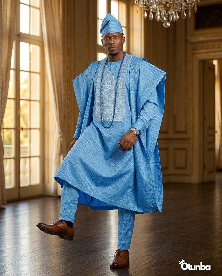 Luxury Agbada for Men | Custom Sizing | Sky Blue — Photo 339 | OTUNBA Luxury Fashion