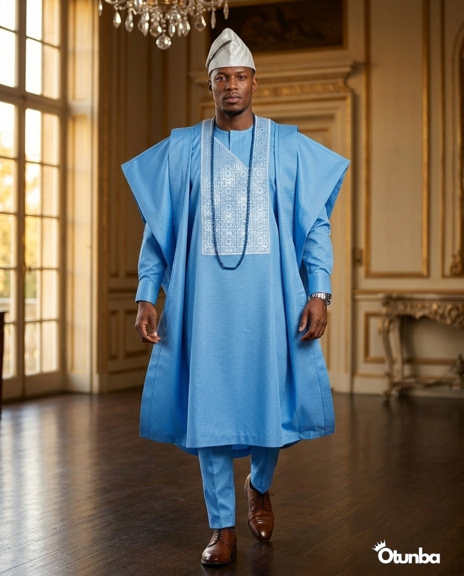Luxury Agbada for Men | Custom Sizing | Sky Blue — Photo 340 | OTUNBA Luxury Fashion