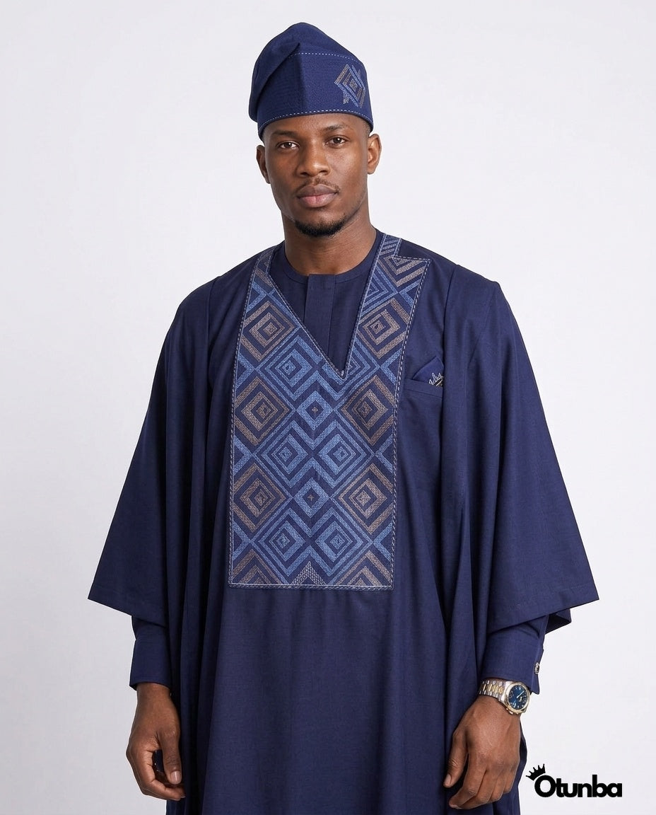 Luxury Blue Agbada for Men | Custom Sizing | Blue — Photo 413 | OTUNBA Luxury Fashion