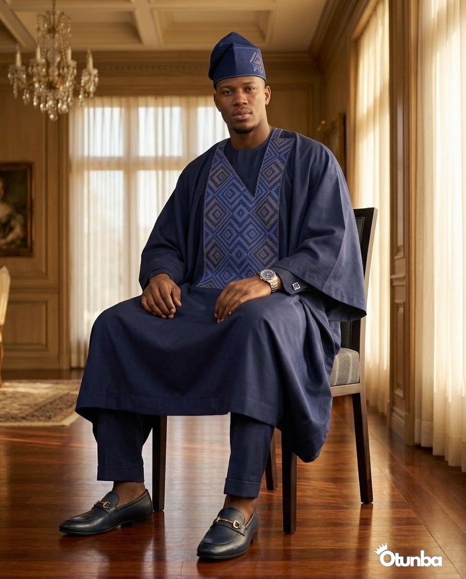 Luxury Blue Agbada for Men | Custom Sizing | Blue — Photo 418 | OTUNBA Luxury Fashion