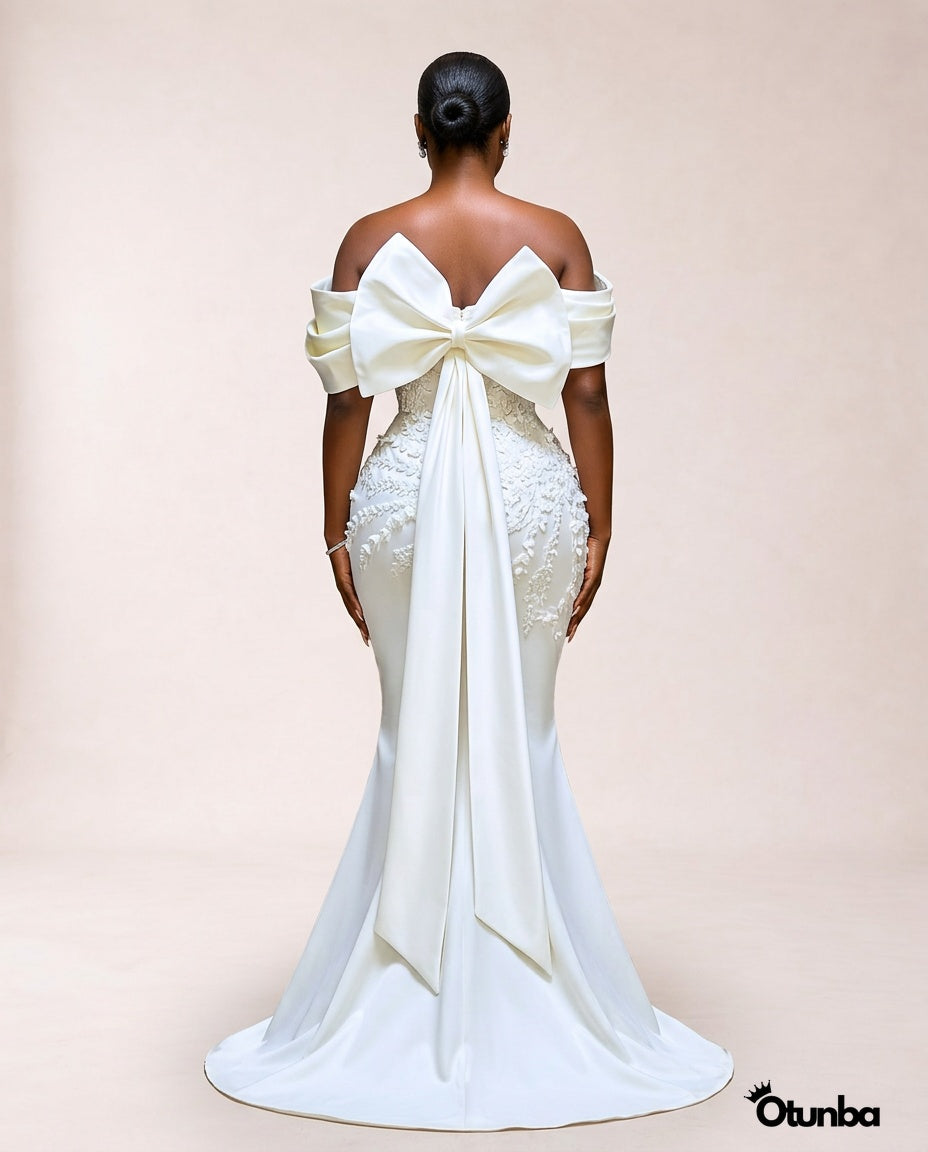 Luxury Bow-Tie Backview Satin Wedding Dress | Off-shoulder OTUNBA Luxury Bow-Tie Backview Satin Wedding Dress | Off-shoulder OTUNBA