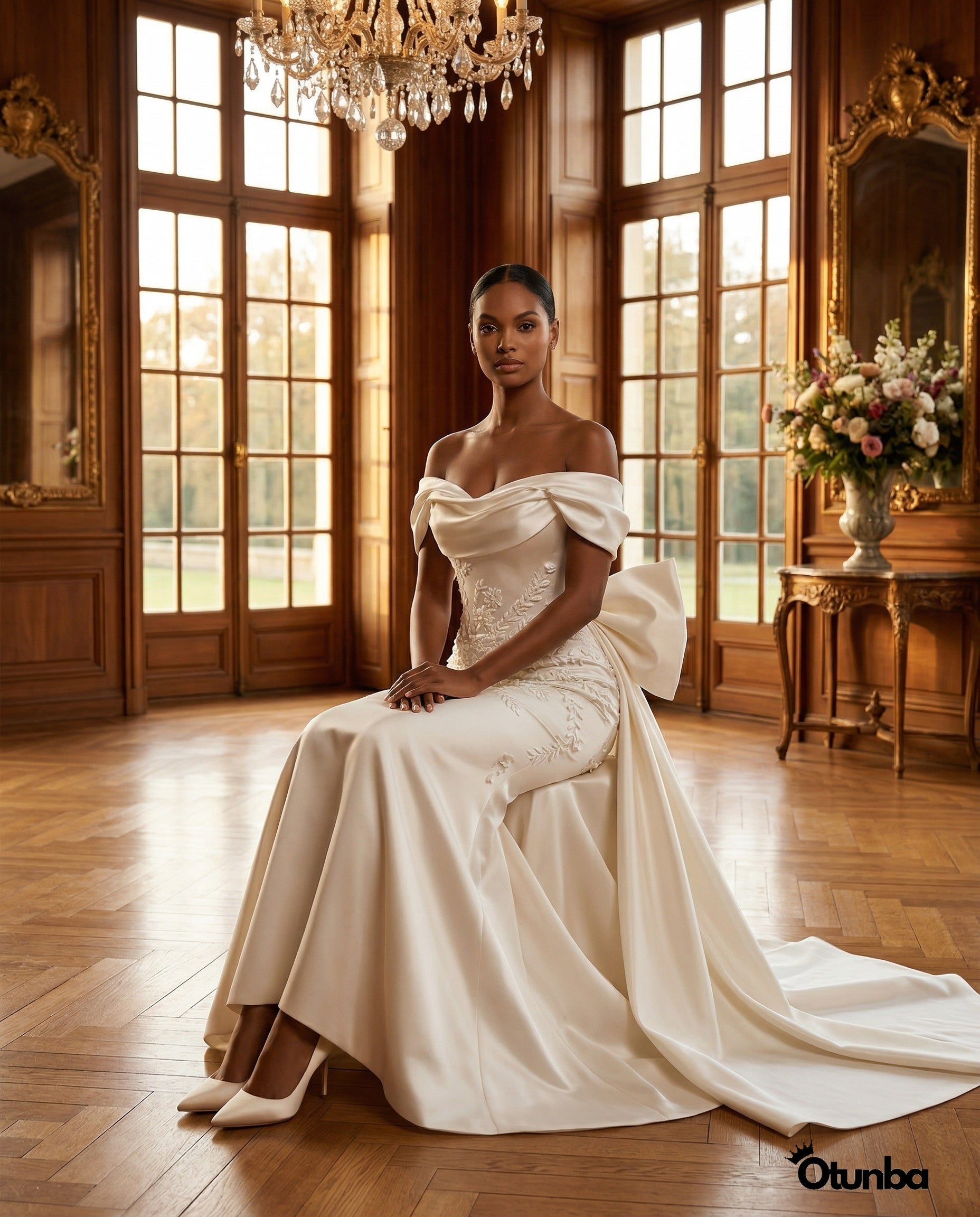 off shoulder bow back dress Off The Shoulder Bow Back Sweep Train Satin Mini Length Wedding Dress