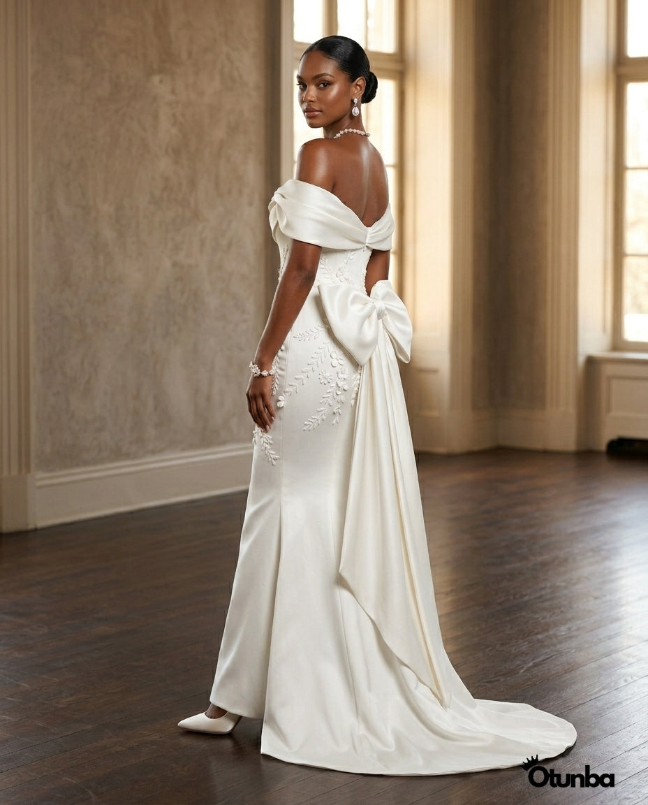 ivory satin off shoulder dress Modern Ivory Satin Off-the-shoulder Mermaid Bridal Dress