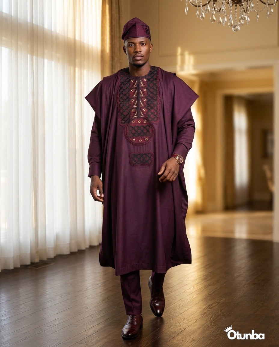 Luxury Burgundy Agbada | Custom Sizing | Burgundy — Photo 430 | OTUNBA Luxury Fashion