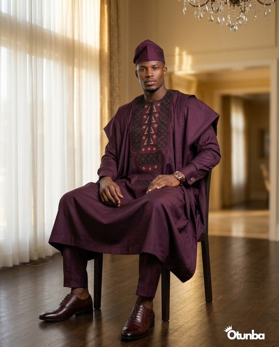 Luxury Burgundy Agbada | Custom Sizing | Burgundy — Photo 432 | OTUNBA Luxury Fashion