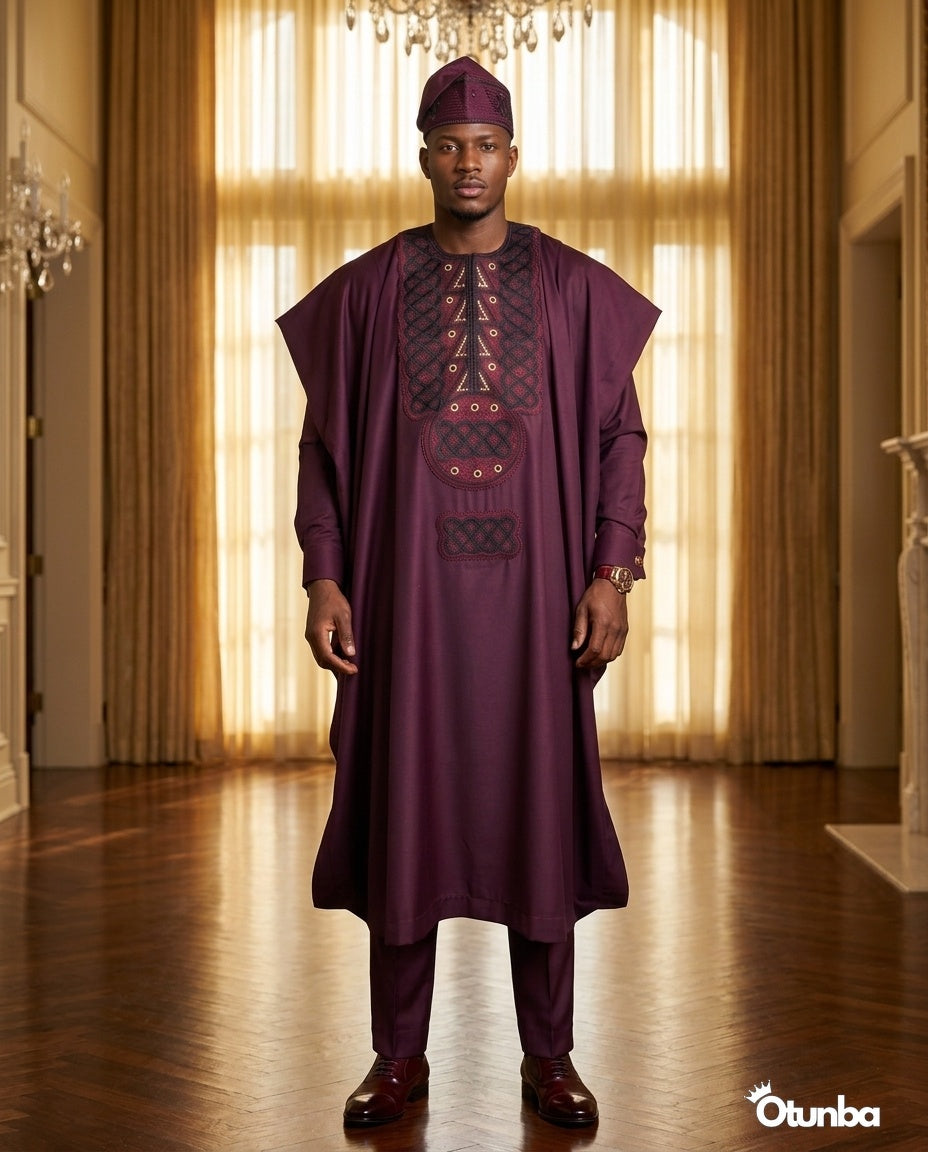 Luxury Burgundy Agbada | Custom Sizing | Burgundy — Photo 433 | OTUNBA Luxury Fashion
