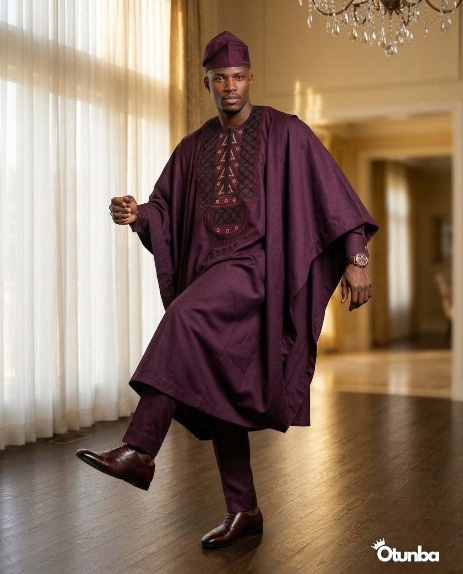 Luxury Burgundy Agbada | Custom Sizing | Burgundy — Photo 434 | OTUNBA Luxury Fashion