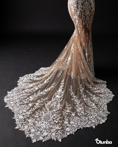 Luxury Champagne Full-Length Wedding Dress | Embroidery Lace — Photo 1 | OTUNBA Luxury Fashion