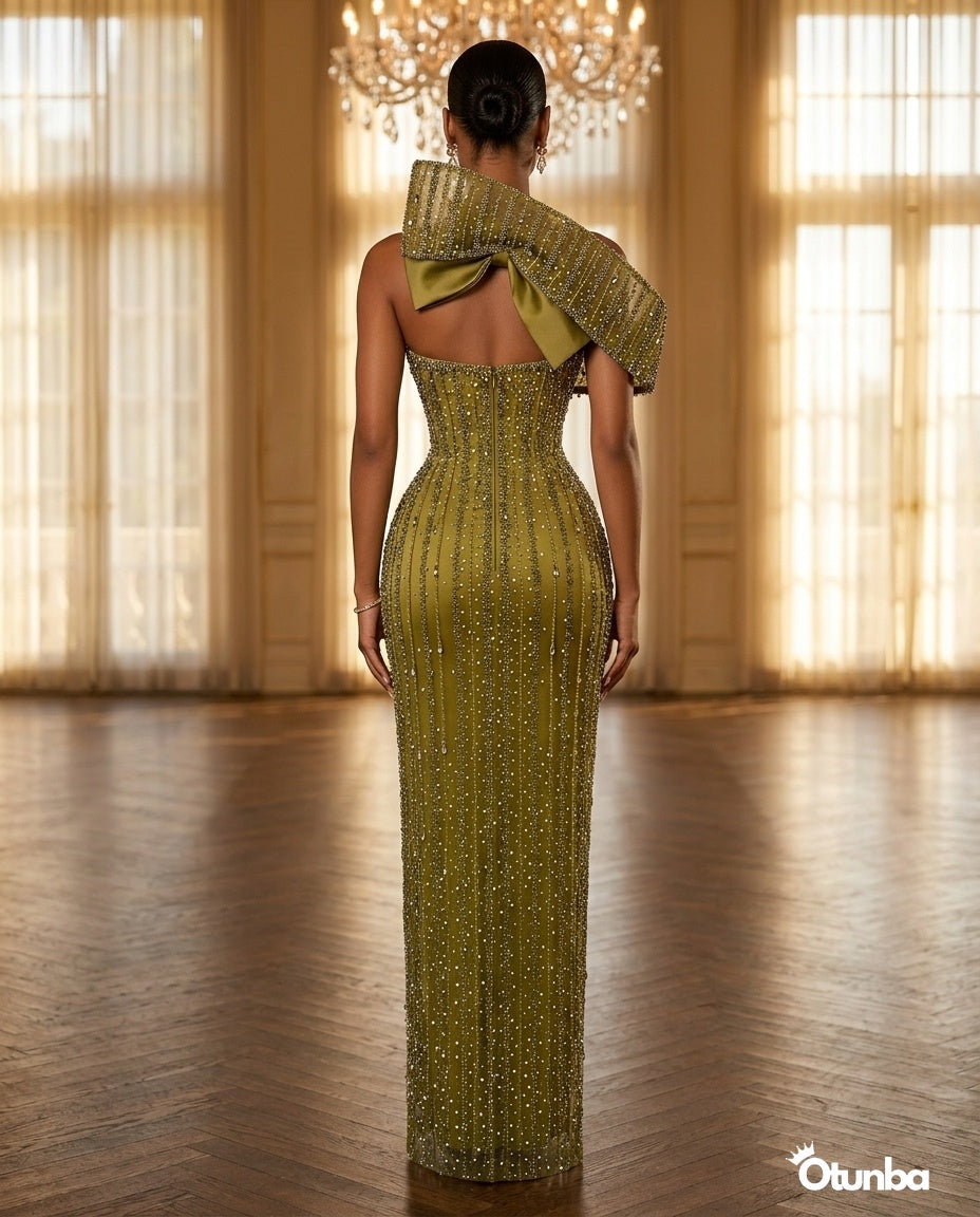 Luxury Exquisite Stoned Dress | Green — Social 1 | OTUNBA Luxury Fashion