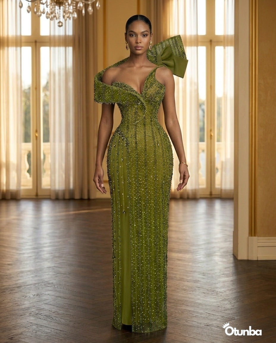 Luxury Exquisite Stoned Dress | Green — Social 2 | OTUNBA Luxury Fashion