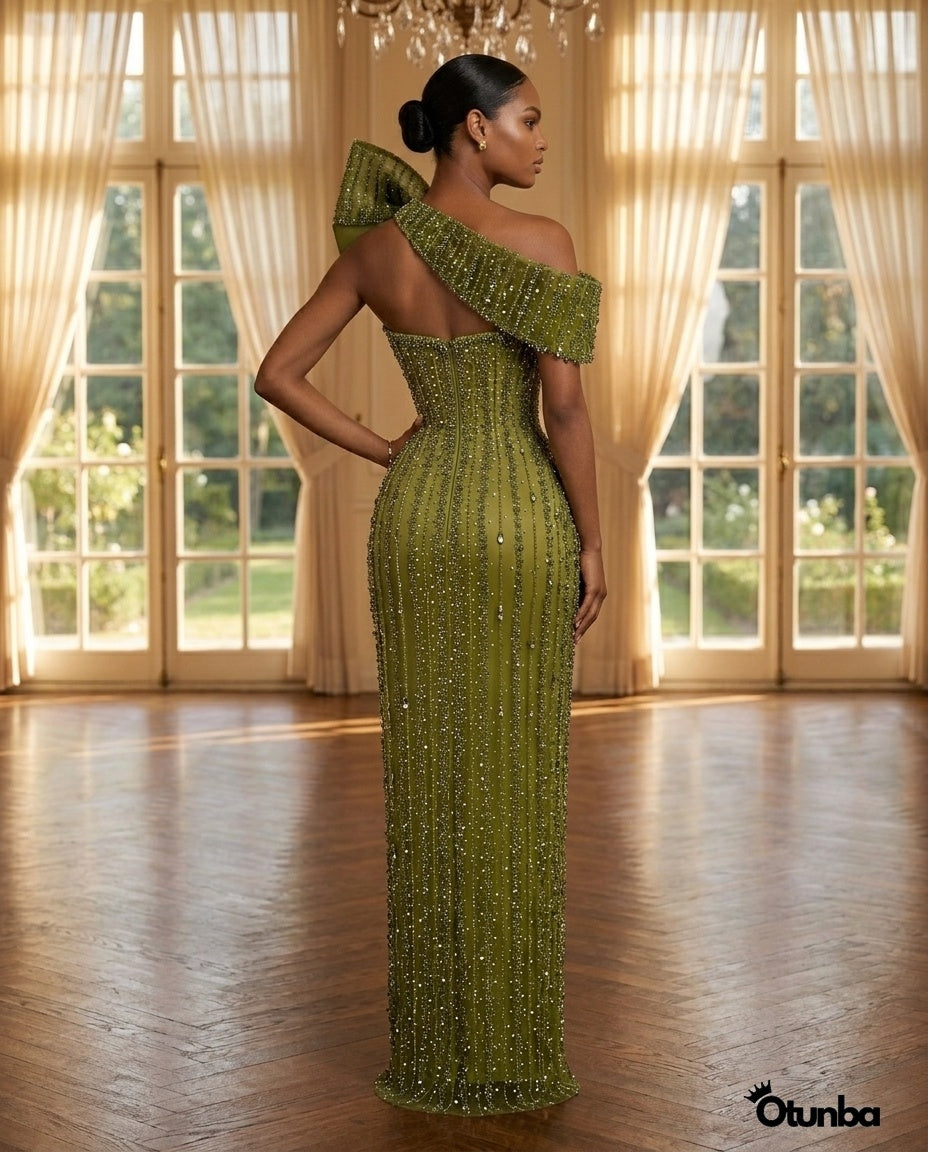 Luxury Exquisite Stoned Dress | Green — Social 3 | OTUNBA Luxury Fashion