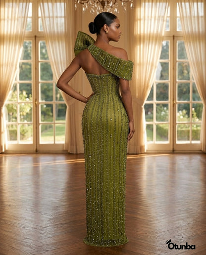 Luxury Exquisite Stoned Dress | Green — Social 3 | OTUNBA Luxury Fashion