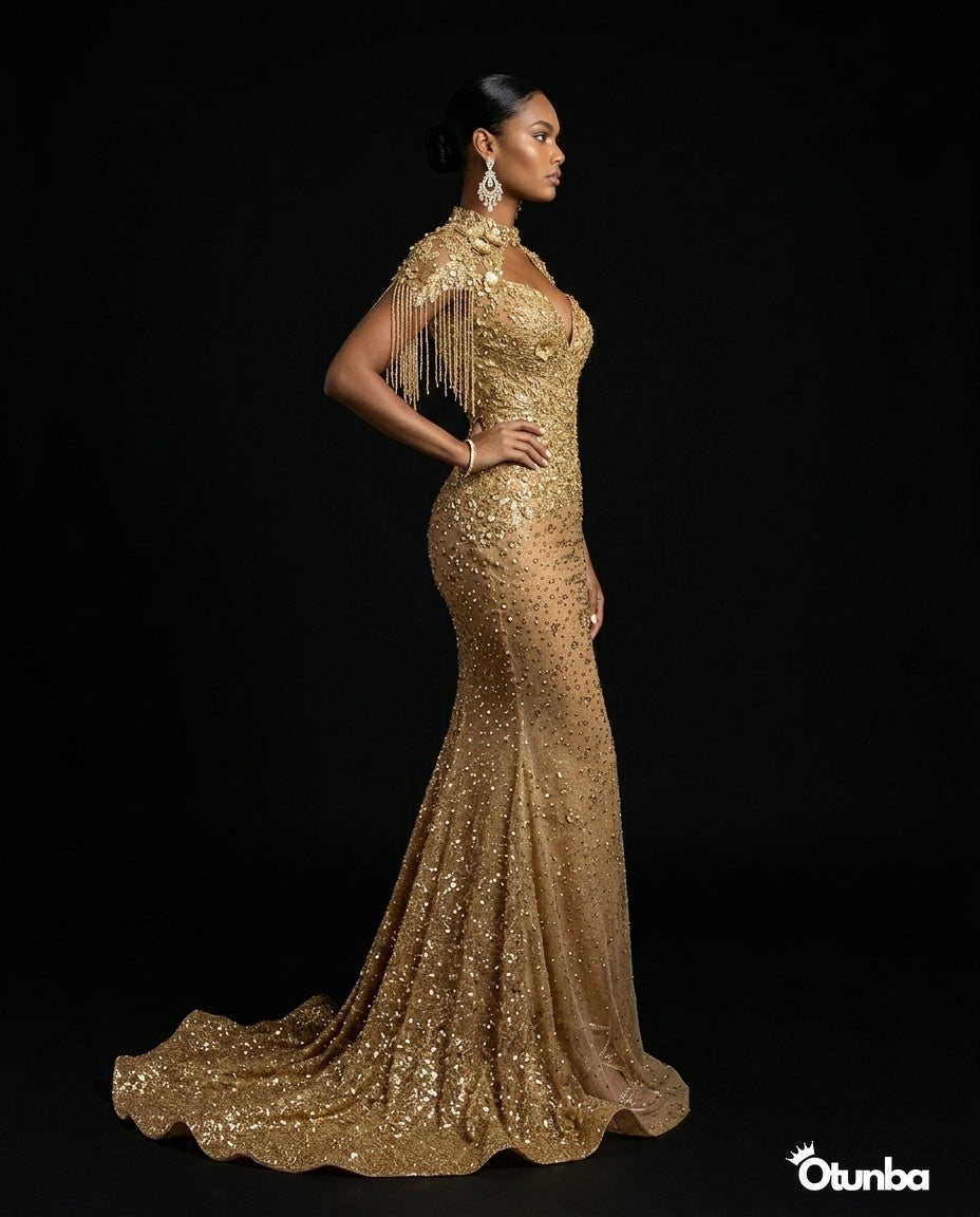 Luxury Glitter Prom Dress | Gold — Photo 1 | OTUNBA Luxury Fashion