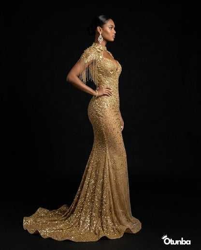 Luxury Glitter Prom Dress | Gold — Photo 1 | OTUNBA Luxury Fashion
