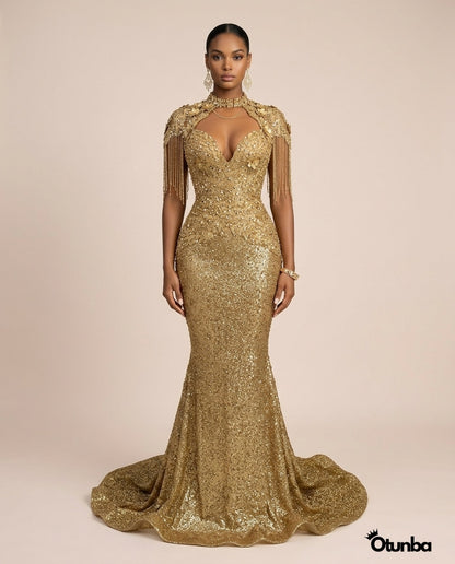Luxury Glitter Prom Dress | Gold — Photo 4 | OTUNBA Luxury Fashion