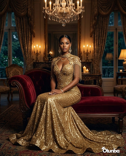 Luxury Glitter Prom Dress | Gold — Social 1 | OTUNBA Luxury Fashion
