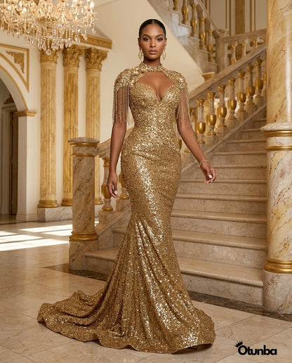 Luxury Glitter Prom Dress | Gold — Social 2 | OTUNBA Luxury Fashion