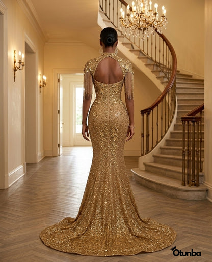 Luxury Glitter Prom Dress | Gold — Social 3 | OTUNBA Luxury Fashion