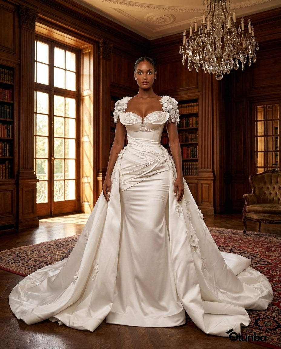 Luxury Gorgeous Mermaid Long Train Wedding Dress | Detachable Train — Social 2 | OTUNBA Luxury Fashion