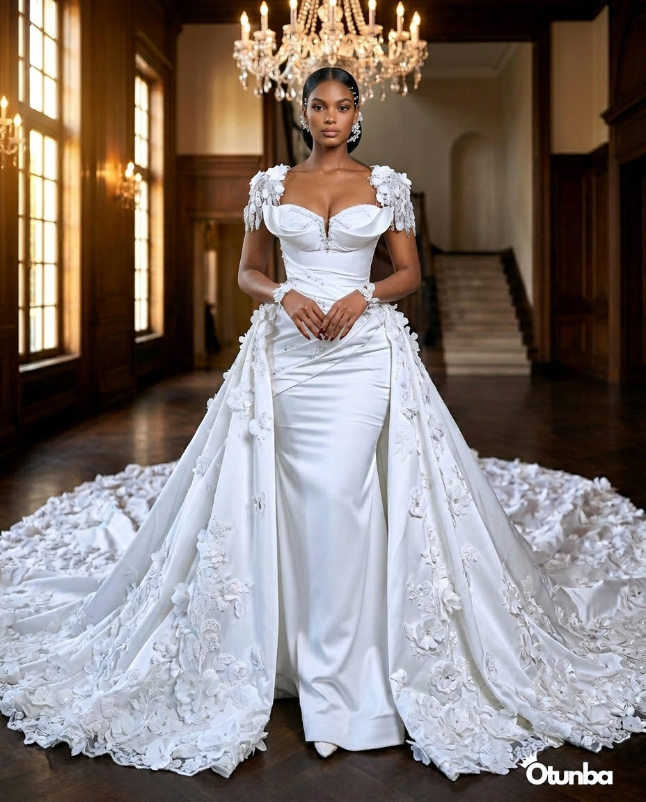 Luxury Gorgeous Mermaid Long Train Wedding Dress | Detachable Train — Social 3 | OTUNBA Luxury Fashion