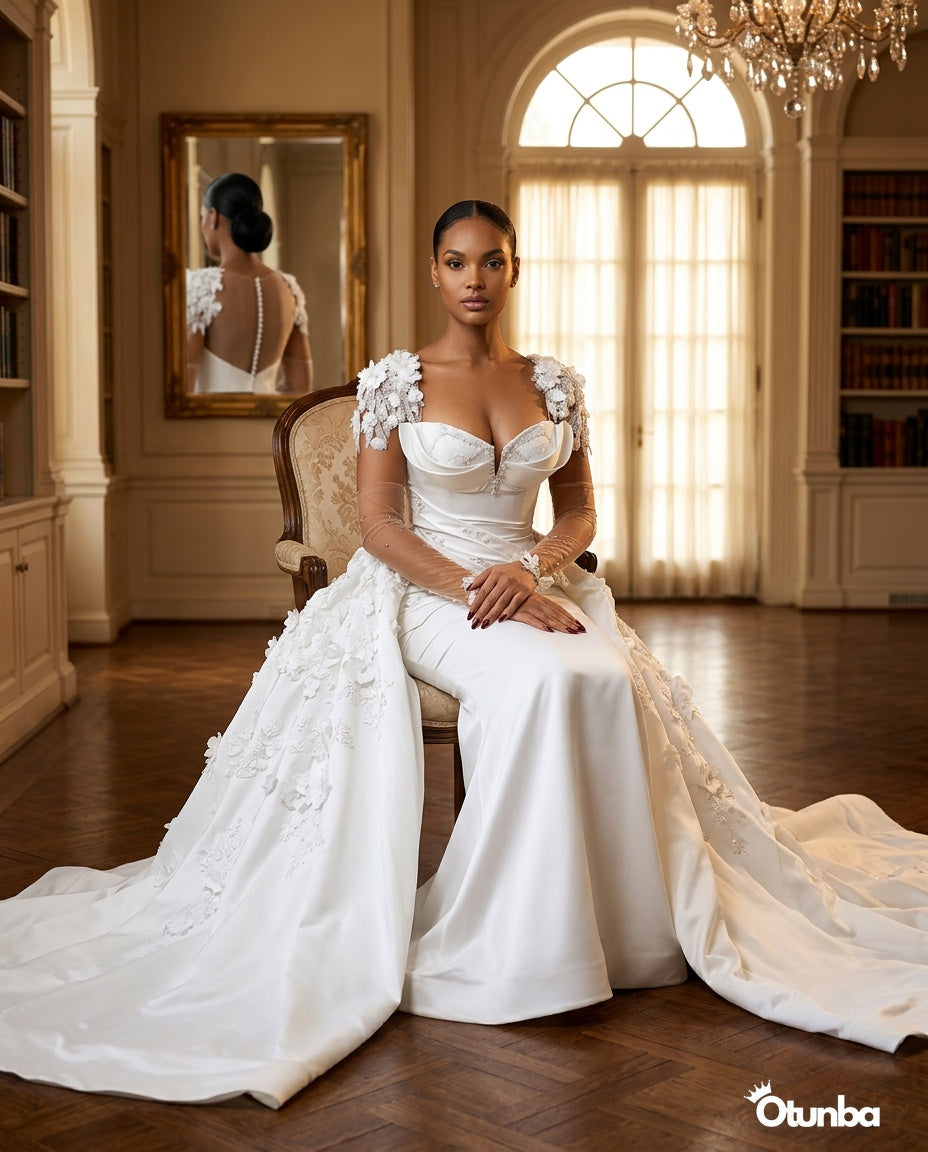 Luxury Gorgeous Mermaid Long Train Wedding Dress | Detachable Train — Social 4 | OTUNBA Luxury Fashion
