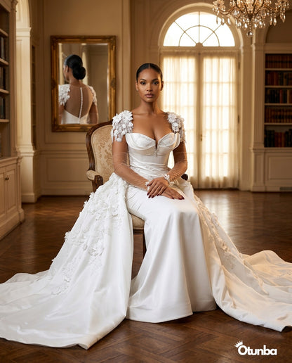Luxury Gorgeous Mermaid Long Train Wedding Dress | Detachable Train — Social 4 | OTUNBA Luxury Fashion