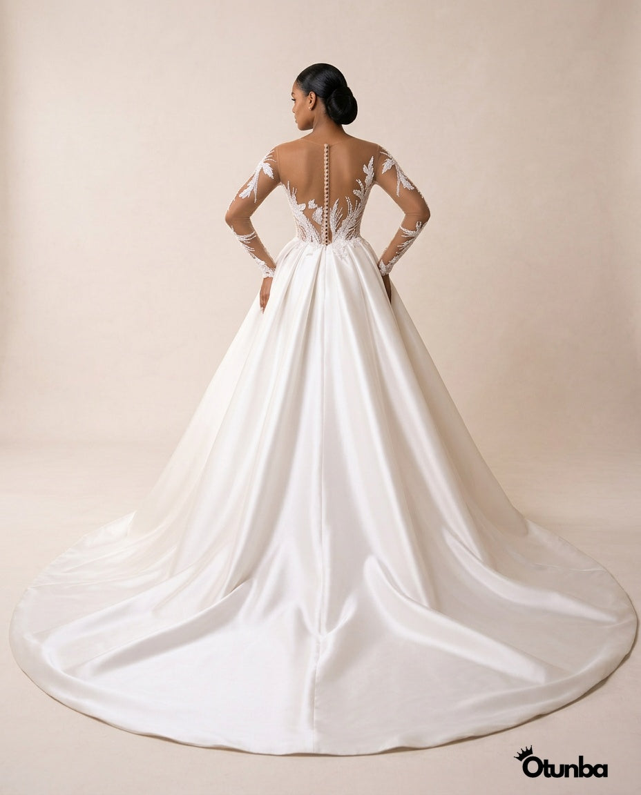 Luxury Illusion Mermaid Ivory Wedding Dress | Detachable Train OTUNBA Luxury Illusion Mermaid Ivory Wedding Dress | Detachable Train OTUNBA