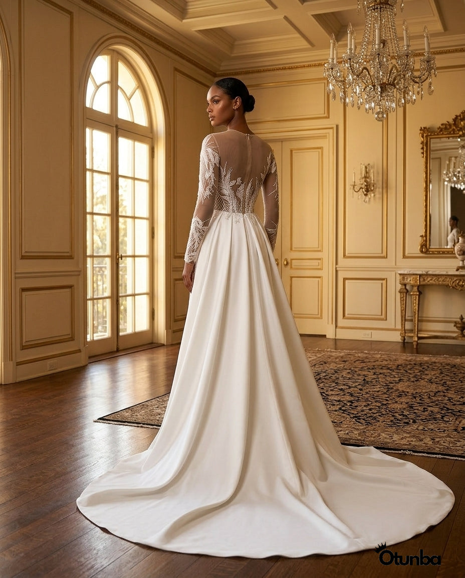 Luxury Illusion Mermaid Ivory Wedding Dress | Detachable Train — Social 2 | OTUNBA Luxury Fashion