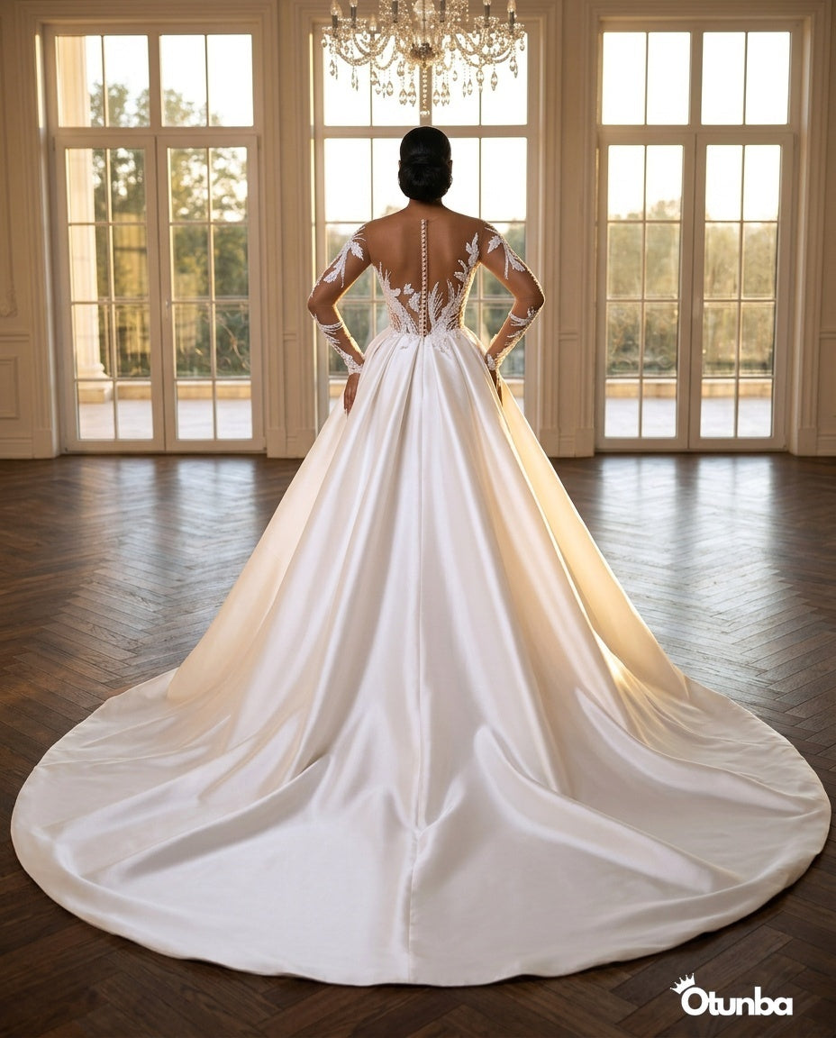 Luxury Illusion Mermaid Ivory Wedding Dress | Detachable Train OTUNBA Luxury Illusion Mermaid Ivory Wedding Dress | Detachable Train OTUNBA