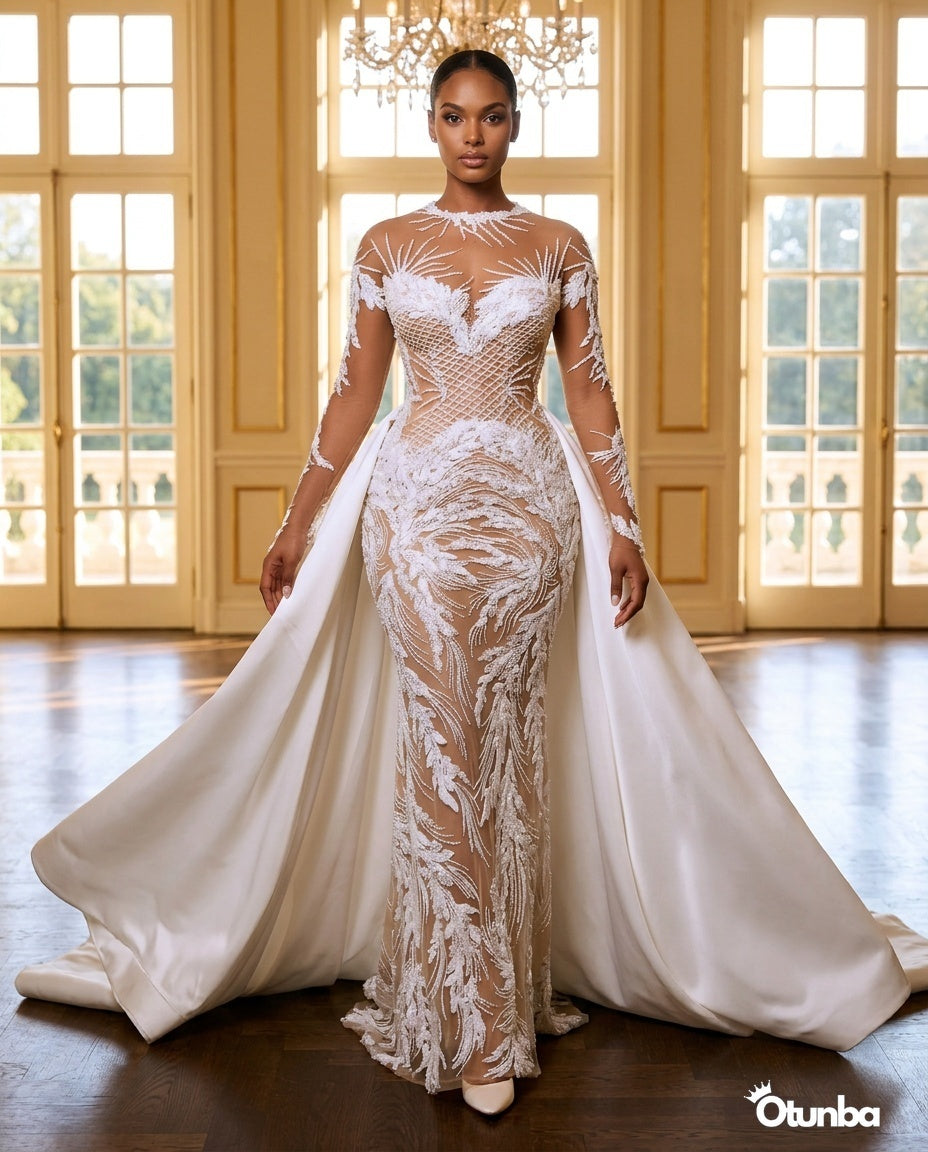 Luxury Illusion Mermaid Ivory Wedding Dress