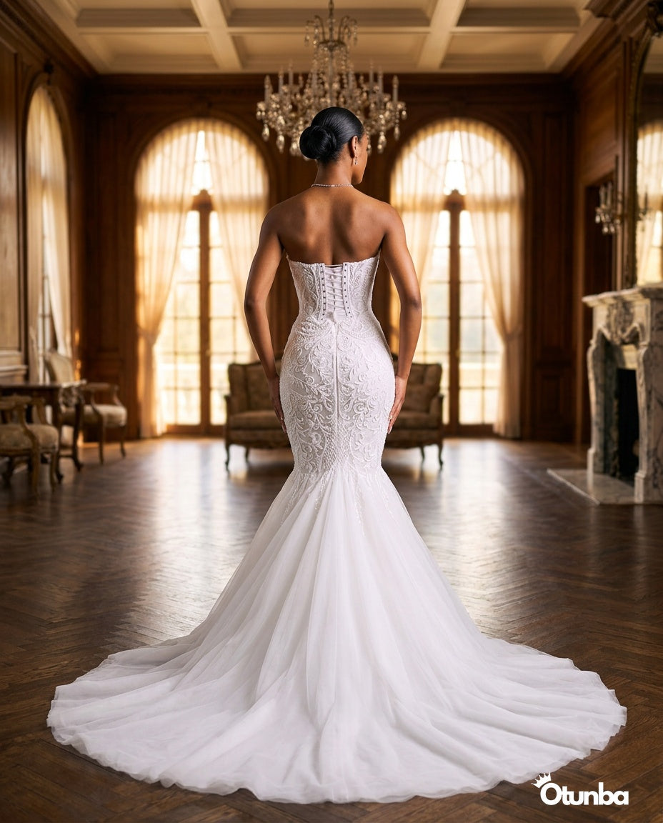 Luxury Lace Mermaid Wedding Dress | Deep V-Neck — Social 1 | OTUNBA Luxury Fashion