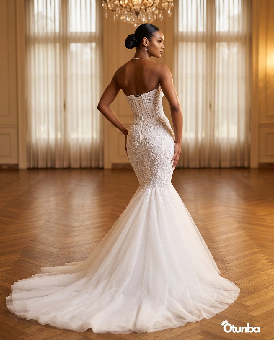 Luxury Lace Mermaid Wedding Dress | Deep V-Neck — Social 2 | OTUNBA Luxury Fashion