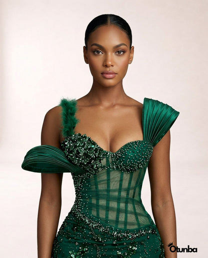 Luxury Long Prom Lace Dress| Emerald Green — Photo 1 | OTUNBA Luxury Fashion