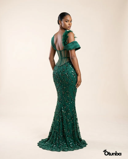 Luxury Long Prom Lace Dress| Emerald Green — Photo 2 | OTUNBA Luxury Fashion
