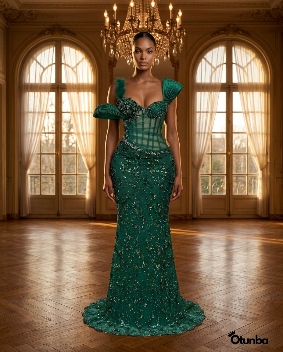 Luxury Long Prom Lace Dress| Emerald Green OTUNBA Luxury Long Prom Lace Dress| Emerald Green OTUNBA