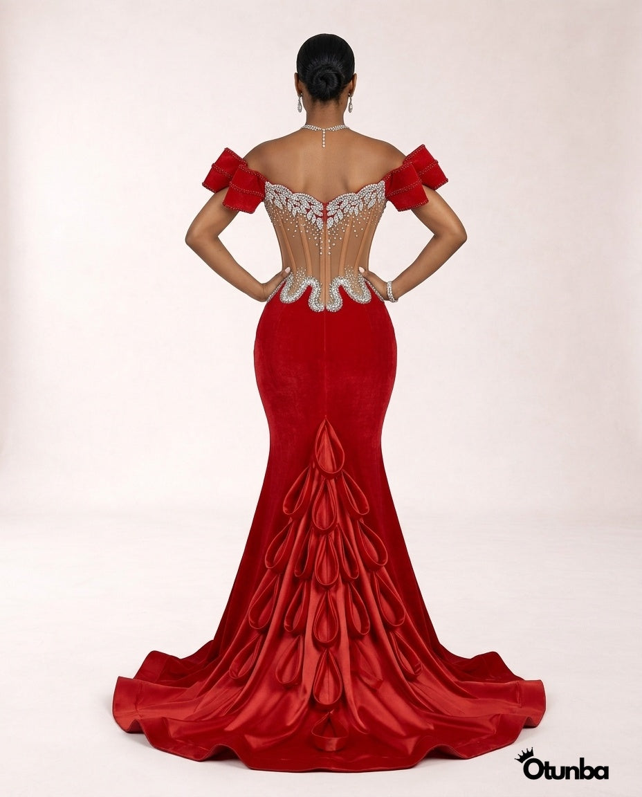 Luxury Long Prom Mermaid Dress with Tail | Red — Photo 1 | OTUNBA Luxury Fashion