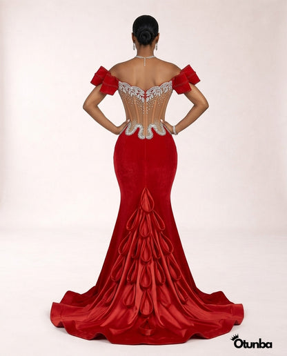 Luxury Long Prom Mermaid Dress with Tail | Red — Photo 1 | OTUNBA Luxury Fashion
