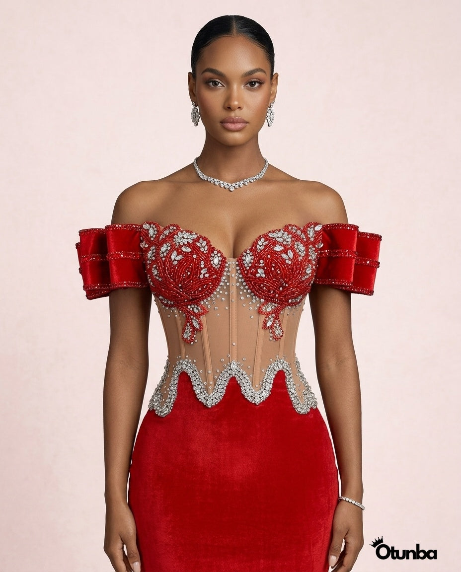 Luxury Long Prom Mermaid Dress with Tail | Red — Photo 2 | OTUNBA Luxury Fashion