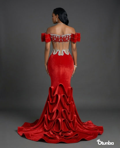 Luxury Long Prom Mermaid Dress with Tail | Red — Photo 3 | OTUNBA Luxury Fashion