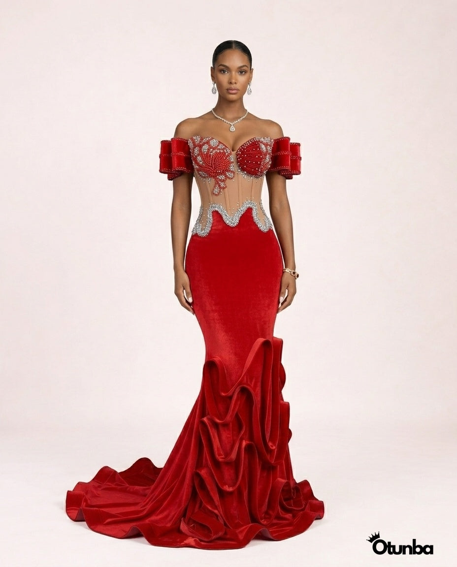 Luxury Long Prom Mermaid Dress with Tail | Red