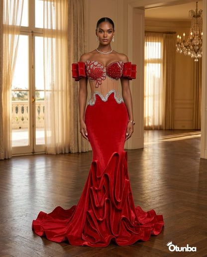 Luxury Long Prom Mermaid Dress with Tail | Red — Social 1 | OTUNBA Luxury Fashion