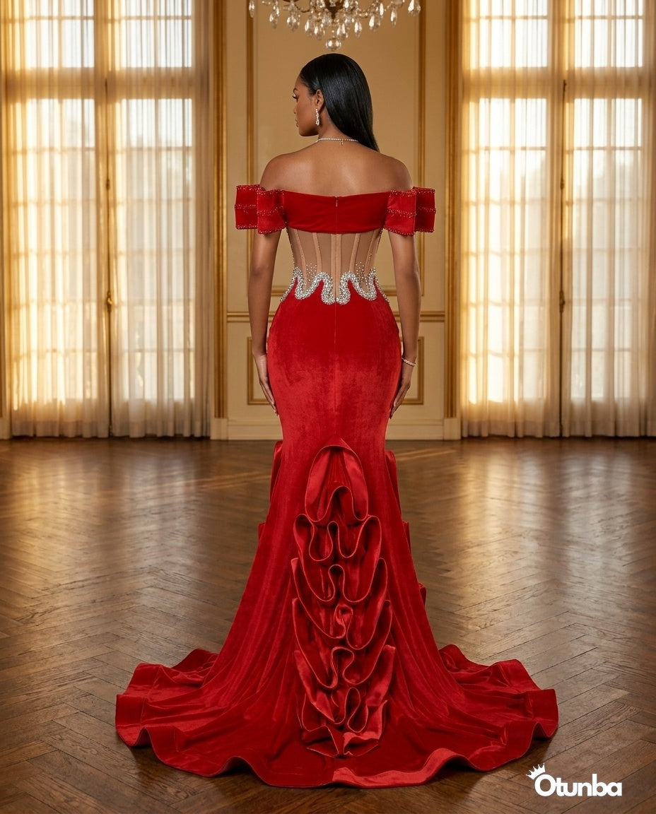 Luxury Long Prom Mermaid Dress with Tail | Red — Social 2 | OTUNBA Luxury Fashion