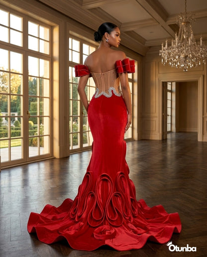 Luxury Long Prom Mermaid Dress with Tail | Red — Social 3 | OTUNBA Luxury Fashion