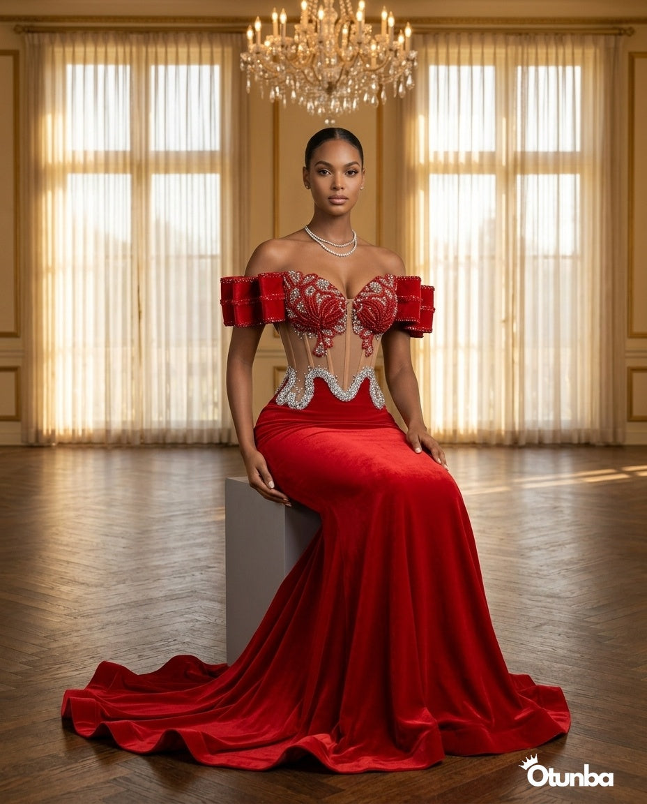 Luxury Long Prom Mermaid Dress with Tail | Red — Social 4 | OTUNBA Luxury Fashion